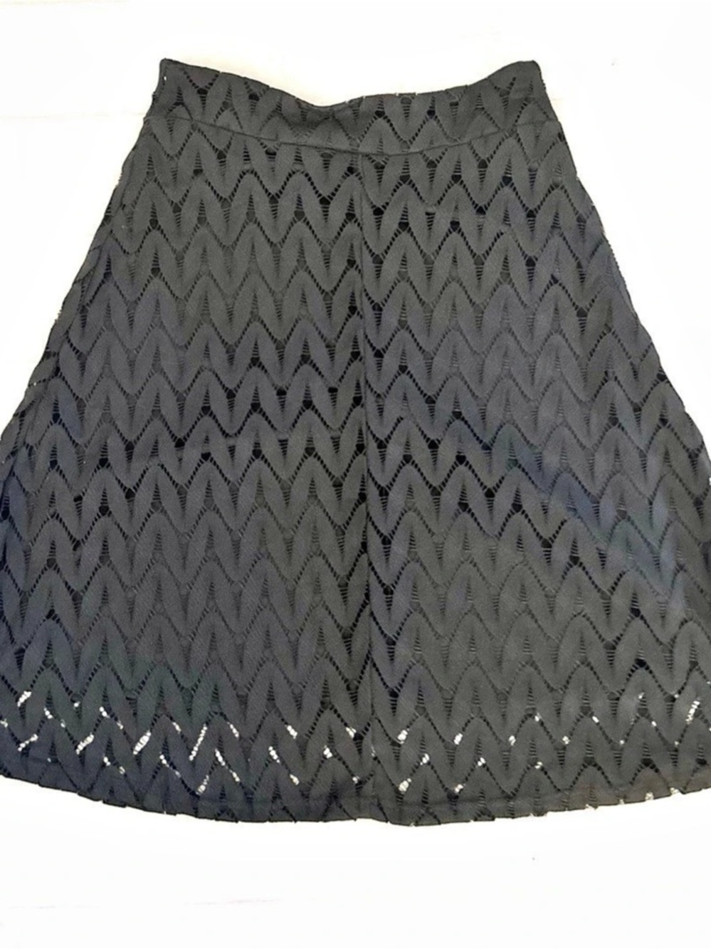 Valerie Stevens Black Geometric A-Line open-knit Skirt Sz S - Gothic style